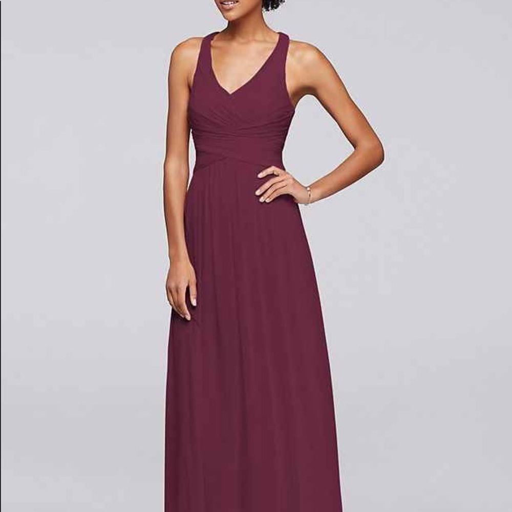 DAVID'S BRIDAL Mesh Long Dress w/ Crisscross Back